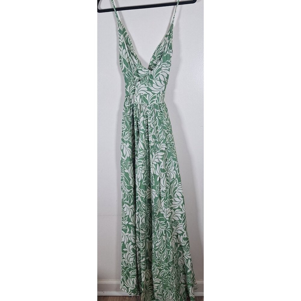 Spaghetti strap maxi green white floral dress